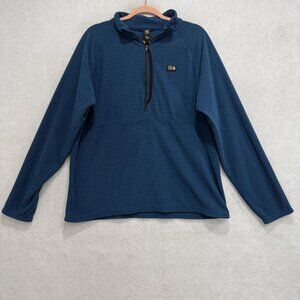 Mountain Hardwear Pullover Mens Large Blue Grid Fleece 1/4 Zip Hiking Layer